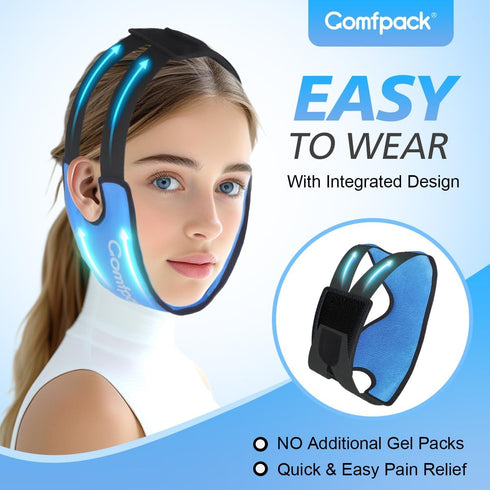 Wisdom Teeth Ice Pack Head Wrap with Ear Hole Design, Reusable Gel Hot Cold Therapy Face Pack for TMJ Pain Relief