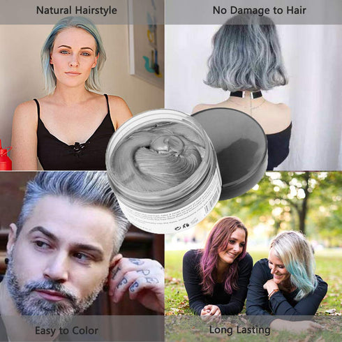 Silver Gray Hair Color Wax, 4.23 oz, Temporary Hairstyle Cream for Party, Cosplay, Daily Use