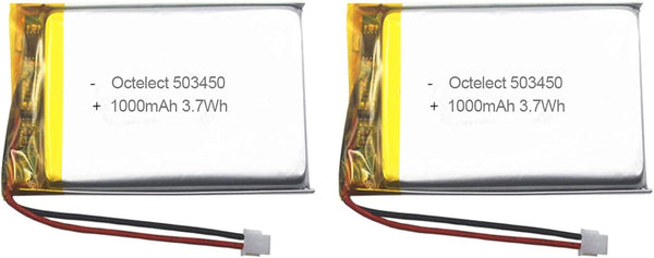 2PCS Octelect 3.7V 1000mAh 503450 Lithium Polymer Lipo Rechargeable Battery