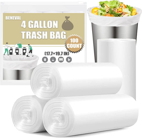 Small Trash Bags 4 Gallon, 100 Count, White Garbage Bags for Office Bedroom Bathroom Trash Can