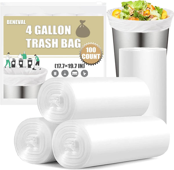 Small Trash Bags 4 Gallon, 100 Count, White Garbage Bags for Office Bedroom Bathroom Trash Can