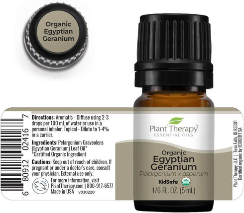 Plant Therapy Organic Egyptian Geranium Essential Oil 100% Pure, USDA Certified Organic, Natural Aromatherapy, 5 mL