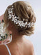 Yean Pearl Wedding Headband, Silver Flower Bridal Hair Accessories, Leaf Hair Piece for Women and Girls