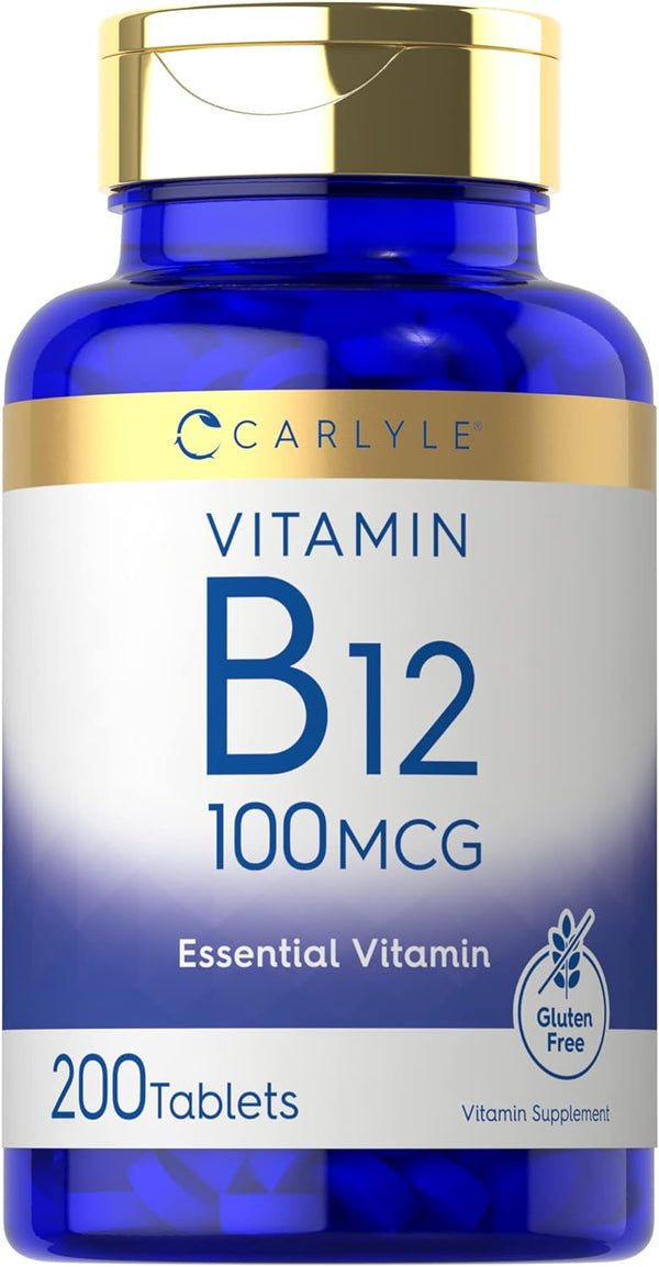 Carlyle Vitamin B12 100mcg, 200 Tablets, Essential Vitamin Supplement, Vegan & Gluten Free