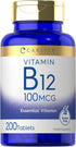 Carlyle Vitamin B12 100mcg, 200 Tablets, Essential Vitamin Supplement, Vegan & Gluten Free