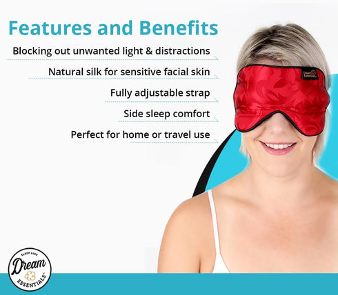 Dream Essentials Ultra Silk 360 Sleep Mask, Mulberry Silk Blindfold Eye Mask with Adjustable Straps, Black