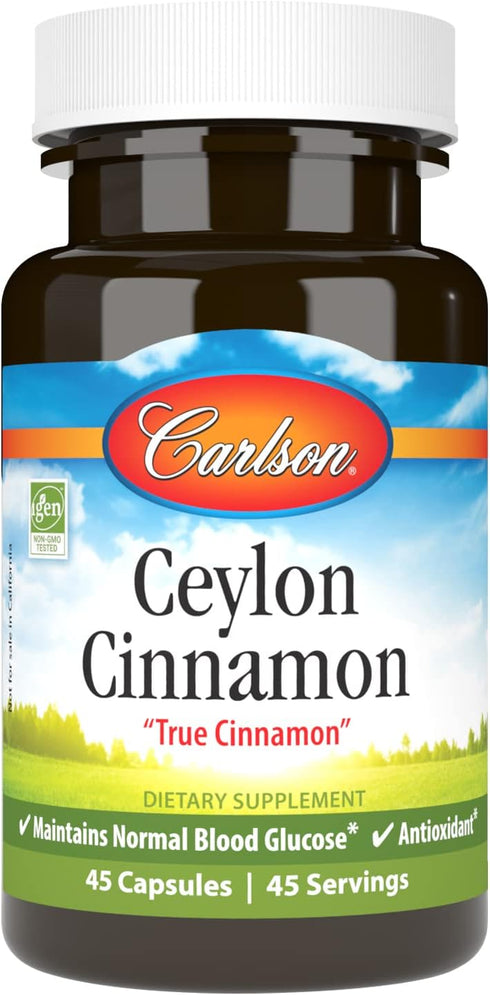 Carlson Ceylon Cinnamon 500 mg | 45 Capsules | Cinnamon Extract Pills, Cinnamon Supplements