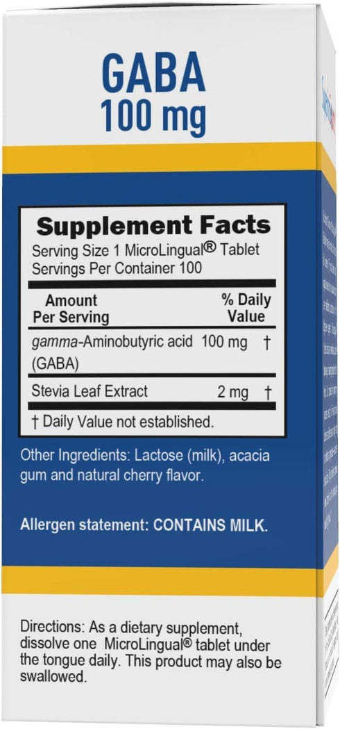 Superior Source GABA 100 mg, Quick Dissolve MicroLingual Tablets, 100 Count - Brain Health Support, Non-GMO