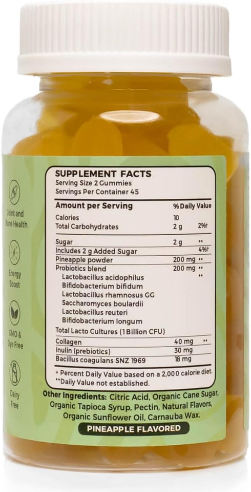 Gummies 90 Count BRINGME Balance Pre & Probiotic Pineapple, Collagen, Pre & Prebiotics for pH Balance, Gut & Skin