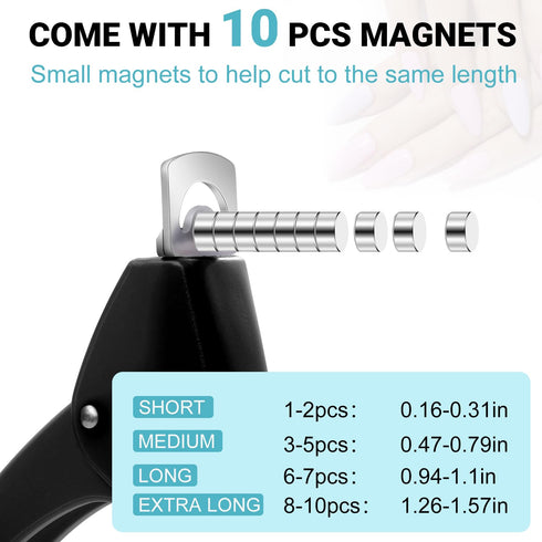 MORGLES Acrylic Nail Clipper with Magnets, Magnet Nail Cutters for Fake Tips with Length Measurement, Black