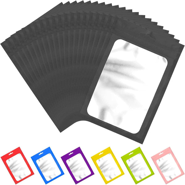100 Pieces Resealable Mylar Bags with Clear Window, Smell Proof Foil Pouch Zip Bags for Food Storage