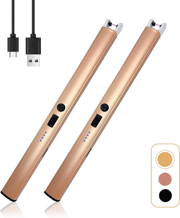 2 PCS Windproof Flameless Candle Lighter, Upgraded Electric Lighter with LED Power Display & Safety Switch for BBQ
