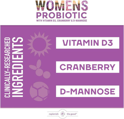 Probiotics for Women - Supports Digestive & Vaginal Health with D3, Prebiotics & Cranberry - 60 Count