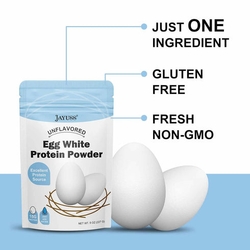 Jayuss 8 Oz (227g) Egg White Protein Powder Unflavored Dried Egg White Powder Pasteurized No Additives Gluten-Free