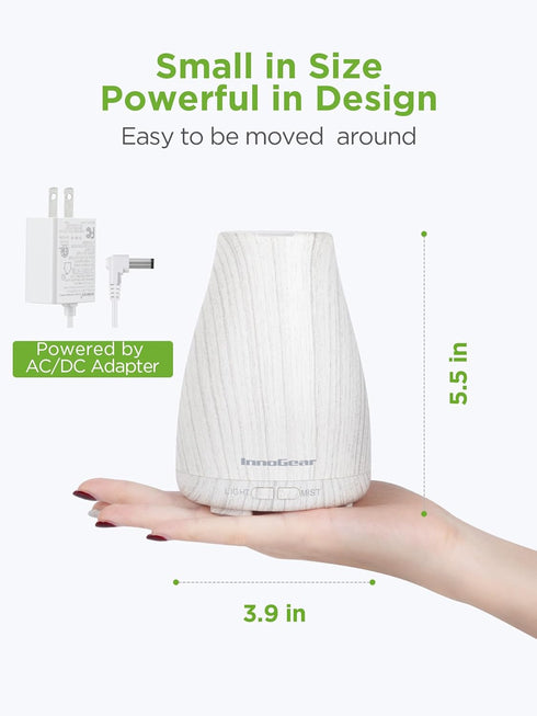 InnoGear Essential Oil Diffuser, 5-in-1 Aromatherapy Diffuser, Humidifier, 7 Color LED, Auto Off, White Grey