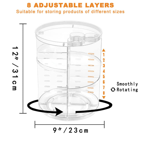 Rotating Makeup Organizer, DIY 8 Adjustable Layers Spinning Skincare Organizer with Brush Holder and Tray