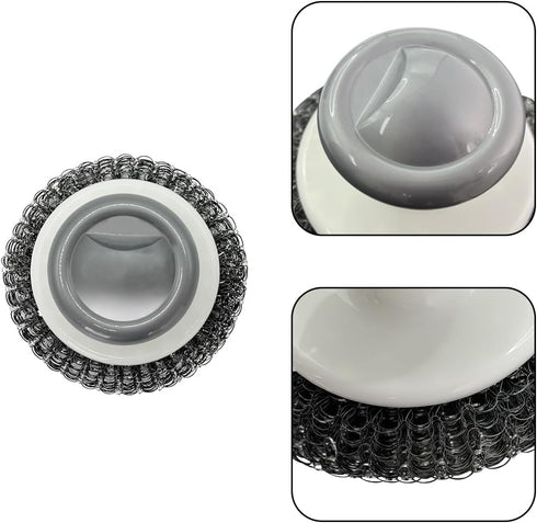 2Pcs Stainless Steel Scrubber Dish Brush with Handle, Multipurpose Kitchen Cast Iron Scrubber for Tough Cleaning Jobs