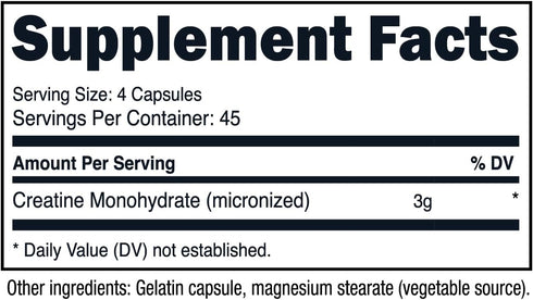 Nutricost Creatine Monohydrate, 3,000mg, 180 Capsules (750mg Per Capsule) - Gluten Free