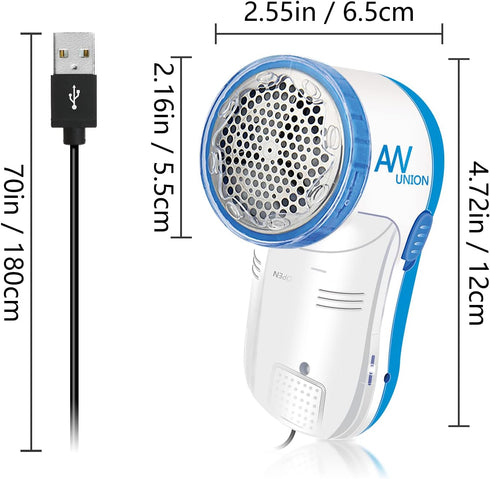 Fabric Shaver Lint Remover, AW union USB Powered Lint Shaver with 70" Cord and 2 Replacement Blades - Blue