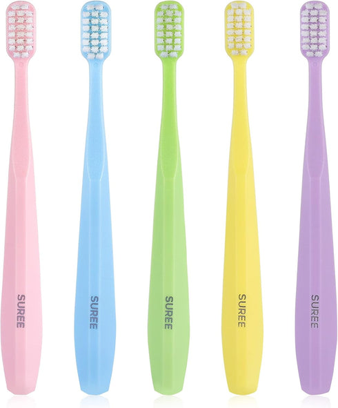 SUREE Extra Soft Toothbrush for Sensitive Teeth and Gums, 5 Pack with 10000 Micro Nano Bristles for Adults