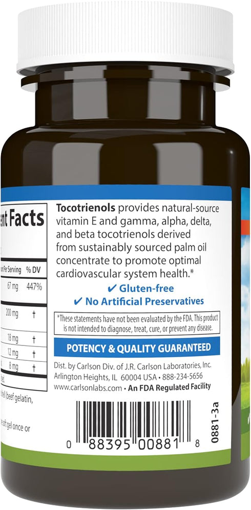 Carlson Tocotrienols, 40 mg, with Natural-Source Vitamin E, Sustainably Sourced, 90 Softgels