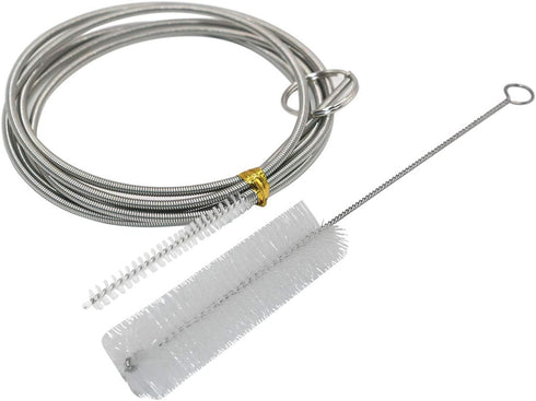 Flexible Stainless Steel Cleaning Brush, Long (61”) and Short (3.3”) Nylon Bristle Tip for Aquarium & Hose