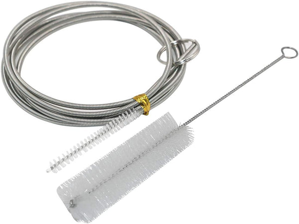 Flexible Stainless Steel Cleaning Brush, Long (61”) and Short (3.3”) Nylon Bristle Tip for Aquarium & Hose