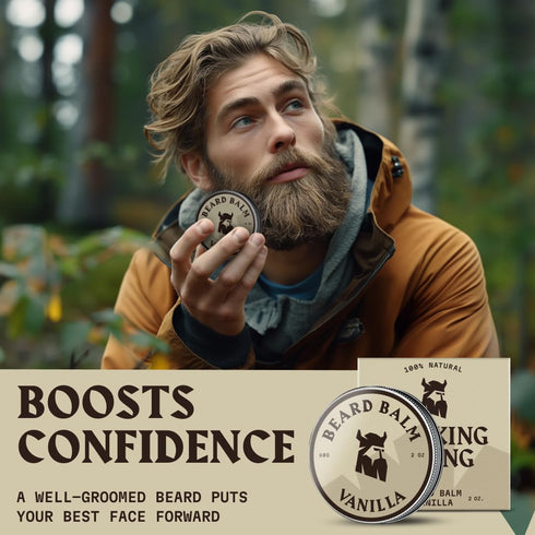 Striking Viking Beard Balm for Men – 2 Oz Light Hold Vanilla Leave-in Conditioner with Shea Butter & Oils for Coarse
