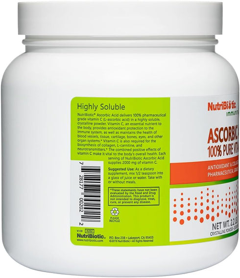 NutriBiotic Ascorbic Acid Vitamin C Powder, 2.2 Lb | 2000 Mg Per Serving | Vegan, Gluten & GMO Free