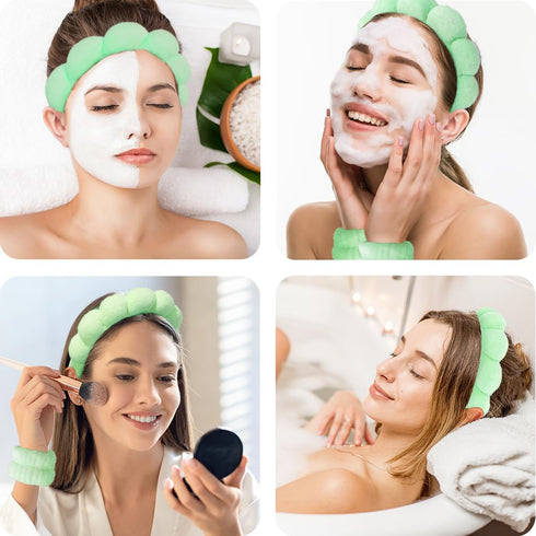 Spa Headbands for Washing Face, Wristband Set, Sponge Makeup Skincare Headband, Soft Terry Towel Cloth for Women