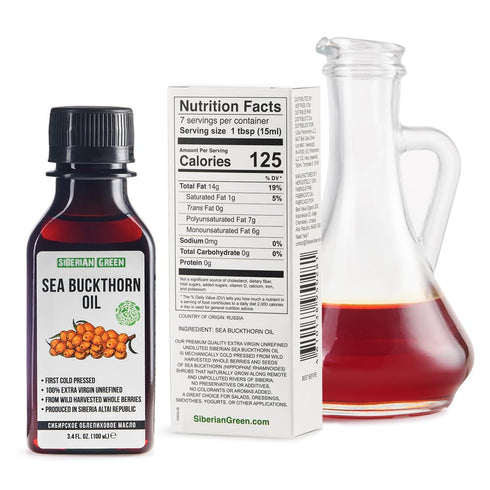 Siberian Sea Buckthorn Oil, 100% Natural Extra Virgin Cold Pressed, 100 ml / 3.4 fl oz, Unrefined Vegan Healthy Diet