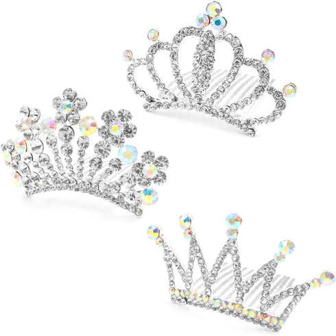 NODG 3 Pieces Silver Tiaras Crown with Hair Comb, Mini Crystal Shiny Tiaras for Women Hair Accessories
