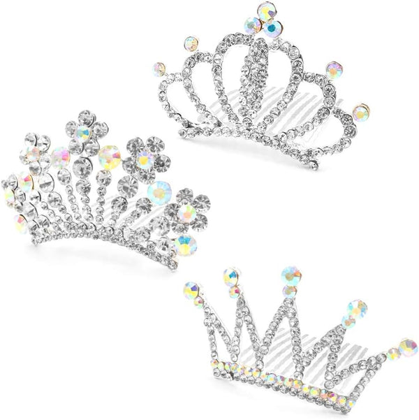 NODG 3 Pieces Silver Tiaras Crown with Hair Comb, Mini Crystal Shiny Tiaras for Women Hair Accessories