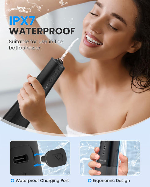 Cordless Water Flosser, Portable 300ML Dental Flosser with 9 Jet Tips, 5 Modes, IPX7 Waterproof - Black