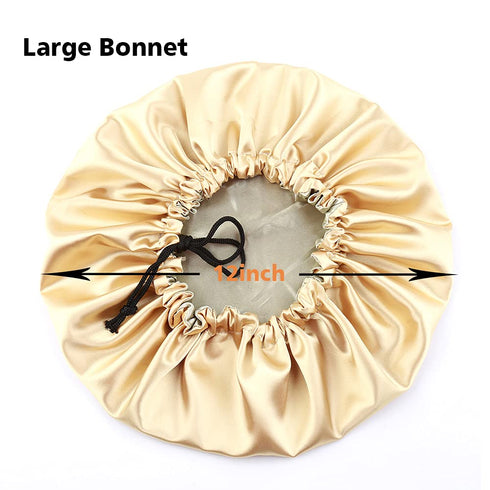 Stain Bonnet Adjustable Satin Sleep Cap - Reversible Double Layer Gold/Lime for Night Hair