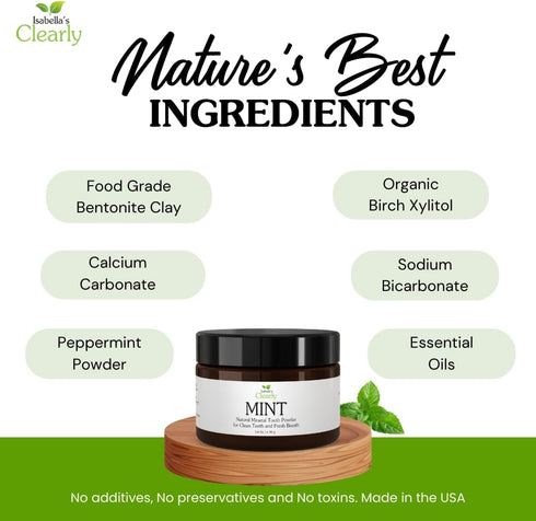 Isabellas Clearly Mint Remineralizing Tooth Powder | Teeth Whitening Natural Fluoride Free Toothpaste for Adults, Kids
