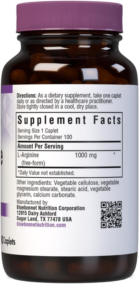 Bluebonnet L-Arginine 1000 Mg Vitamin Capsules, 100 Count for Heart Health