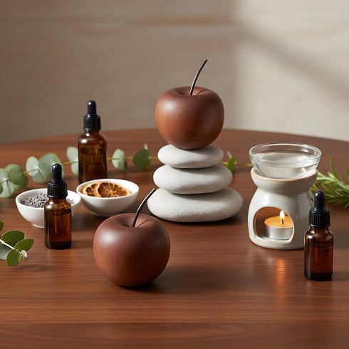 Novabright 4 Pcs Mini Wooden Apple Shaped Essential Oil Diffuser Portable Aromatherapy Diffuser Decorations Farmhouse