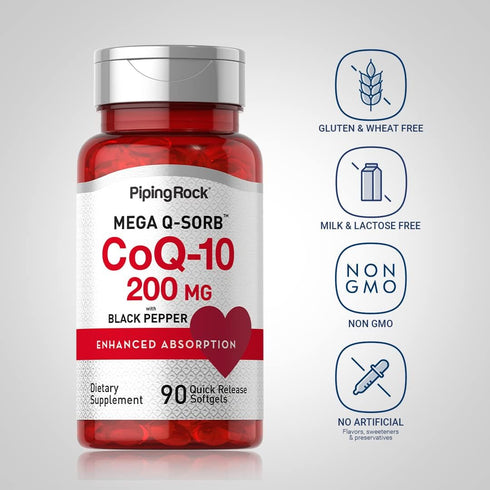 Piping Rock CoQ10 200mg Softgels - 90 Count for Enhanced Absorption with Black Pepper Extract