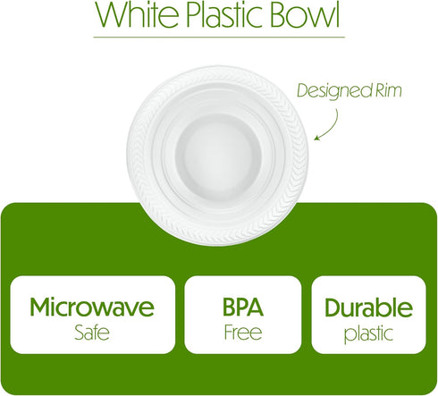 PLASTICPRO 200 PCS Premium Quality White Plastic Soup Bowls, 12 oz Disposable Lightweight Dishes for Parties Weddings