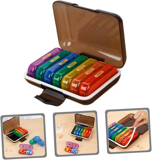 IDEANATEGRATE 7-Day Weekly Pill Organizer Multi-Grid Medicine Case with Black Shell, Portable Travel Pill Box for Daily