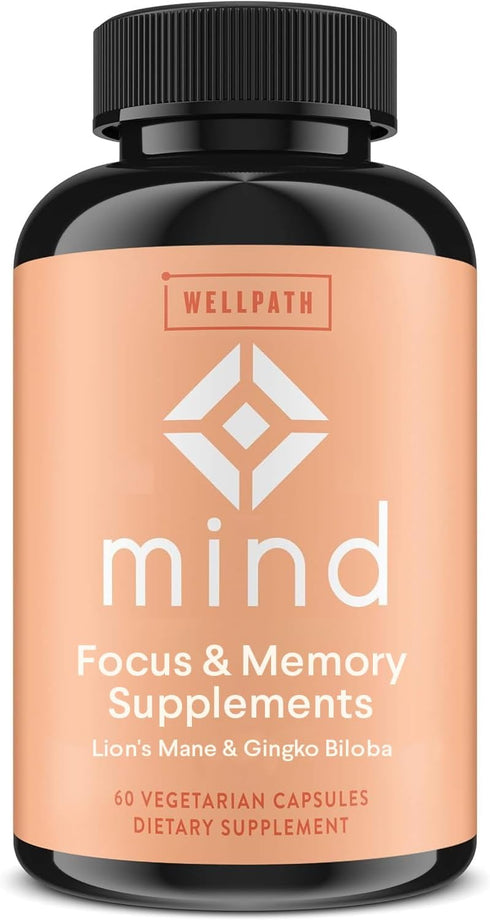 WellPath Mind Brain Supplement for Memory and Focus, Lion's Mane, Ginkgo Biloba, Vegan, 60 Ct