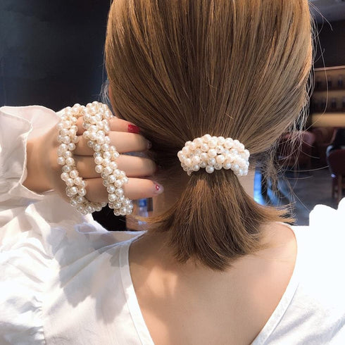 Ruihfas 3Pcs Fashion Korean Hair Scrunchies Accessories Beaded Elastic Hair Ties for Women Girls