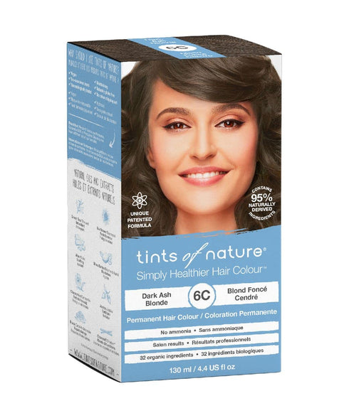 Tints of Nature 6C Dark Ash Blonde Permanent Hair Dye, Ammonia-Free, 4.4 fl oz