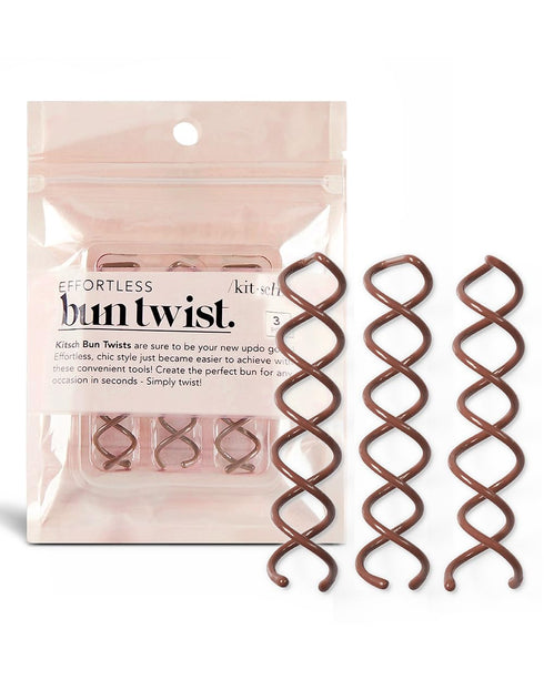 Kitsch Spin Pins for Hair - Mini Spiral Bobby Pins for Stylish Hairdos, 3pc Set, Brown