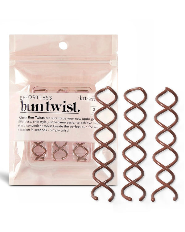 Kitsch Spin Pins for Hair - Mini Spiral Bobby Pins for Stylish Hairdos, 3pc Set, Brown