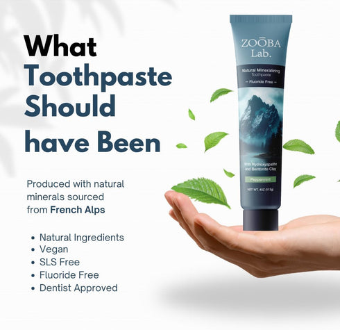 Zooba Recommended Natural Fluoride Free Toothpaste with Hydroxyapatite Remineralizing Whitening Bentonite Clay, Vegan