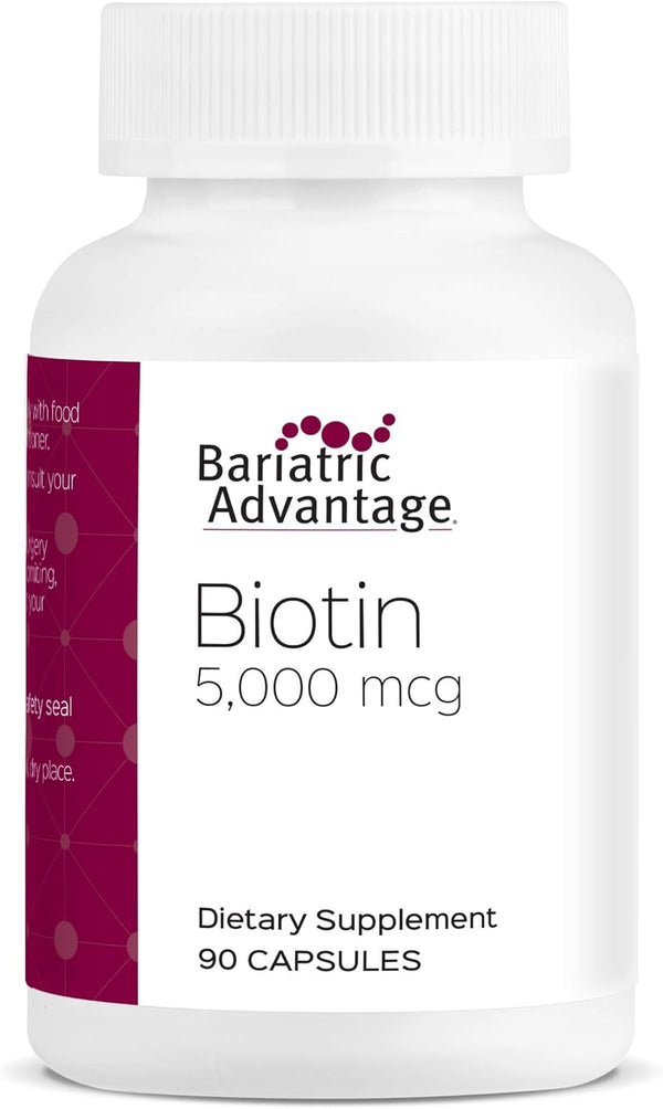 Bariatric Advantage Biotin 5000 mcg, Easy-Digest Mini Capsules, 90 Count, Hair, Skin & Nails Support