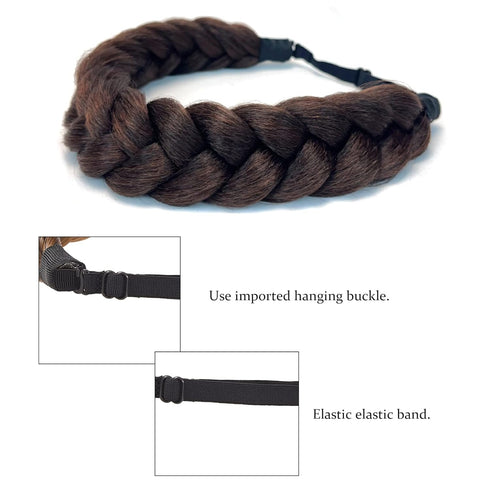 Oversized Bohemian Braided Headband, Classic Wide Braids, Adjustable Elastic Strap, Women's Beauty Accessories (Reddish