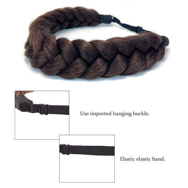 Oversized Bohemian Braided Headband, Classic Wide Braids, Adjustable Elastic Strap, Women's Beauty Accessories (Reddish